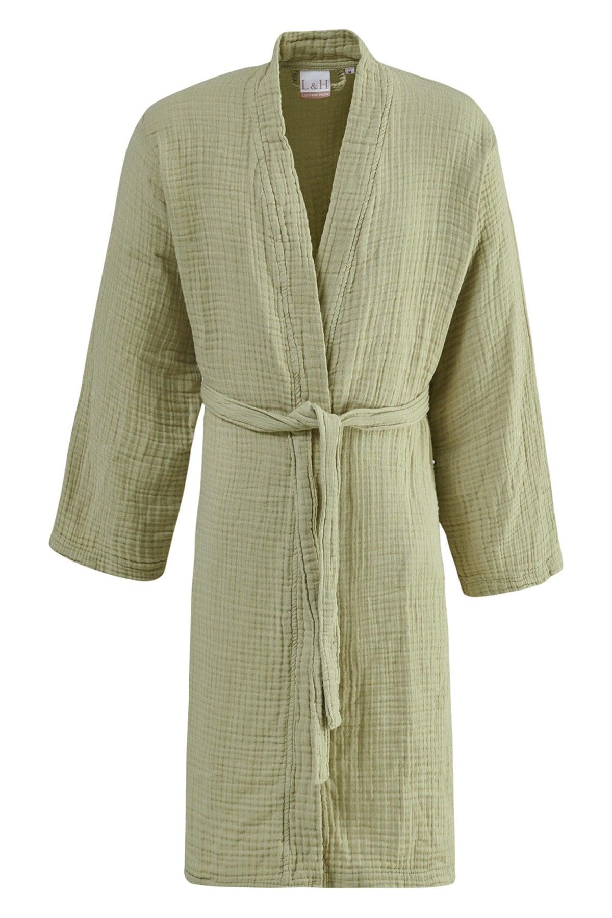 Unisex Green 4 Layer Muslin Dressing Gown / Bathrobe /kimono - Swordslife