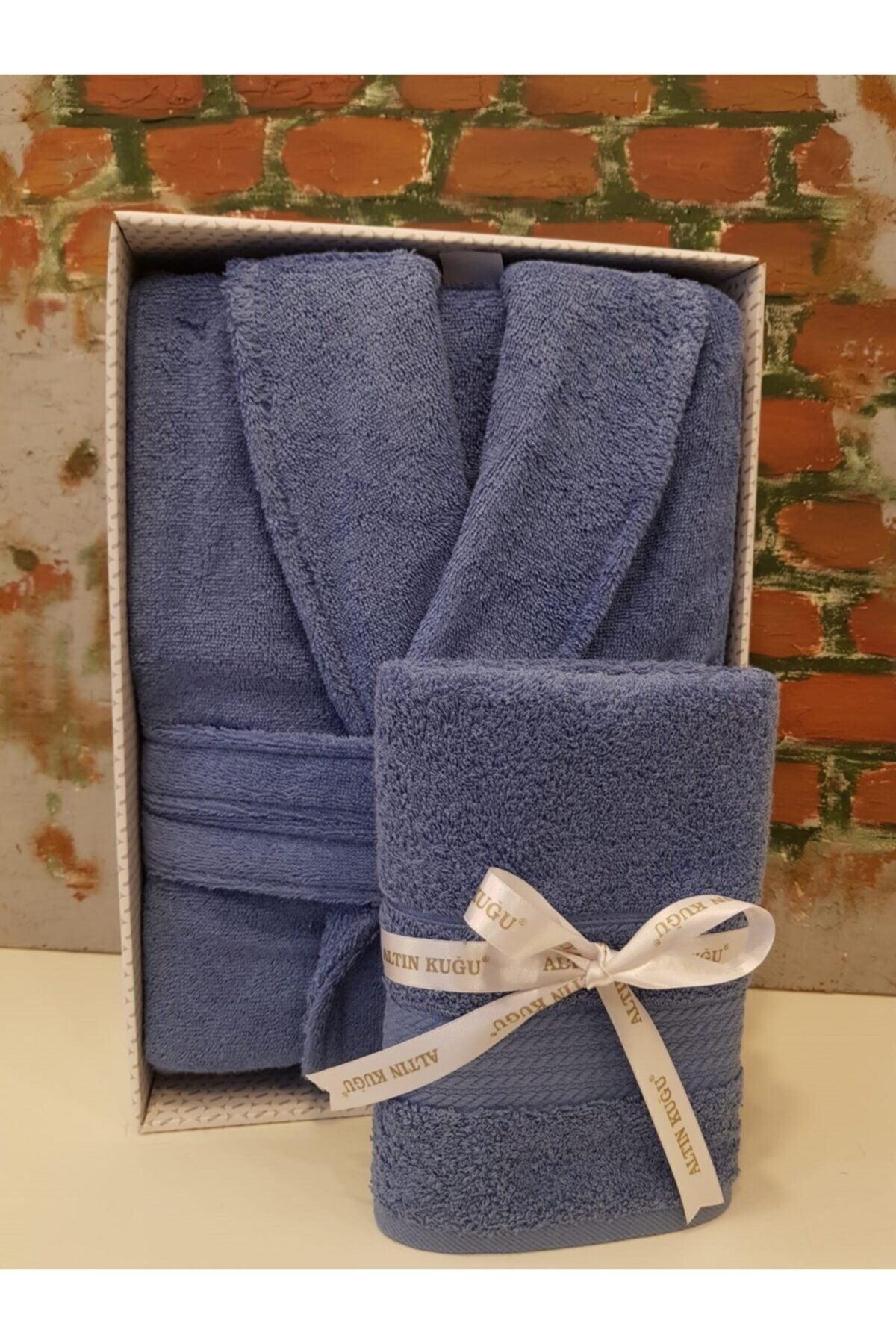 Trendy Salyaka Bathrobe + Head Towel- Dark Blue - Swordslife