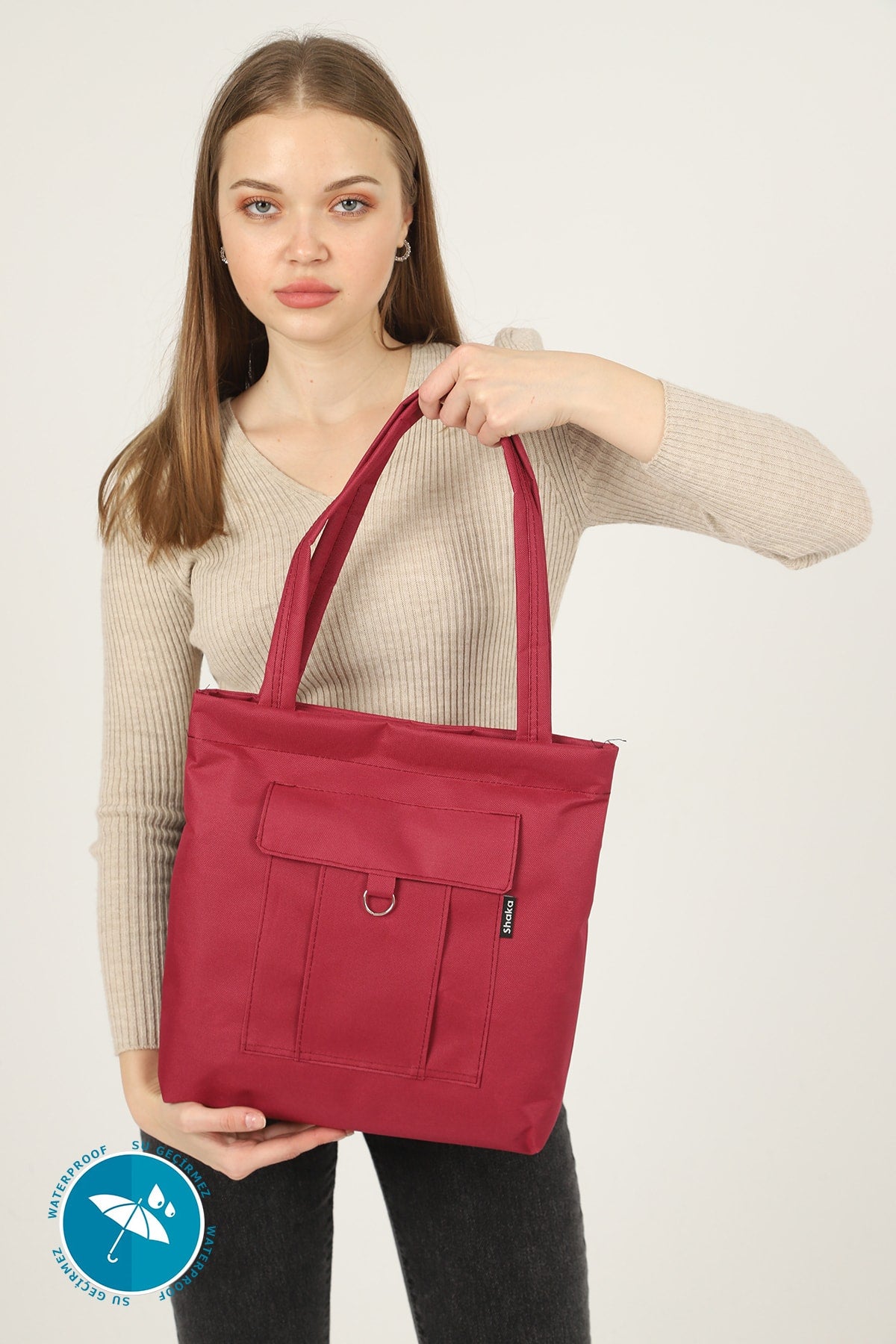 Claret Red U7 2-Compartment Large Volume Waterproof Fabric Women's Sports Daily Arm and Shoulder Bag B:35 E:35