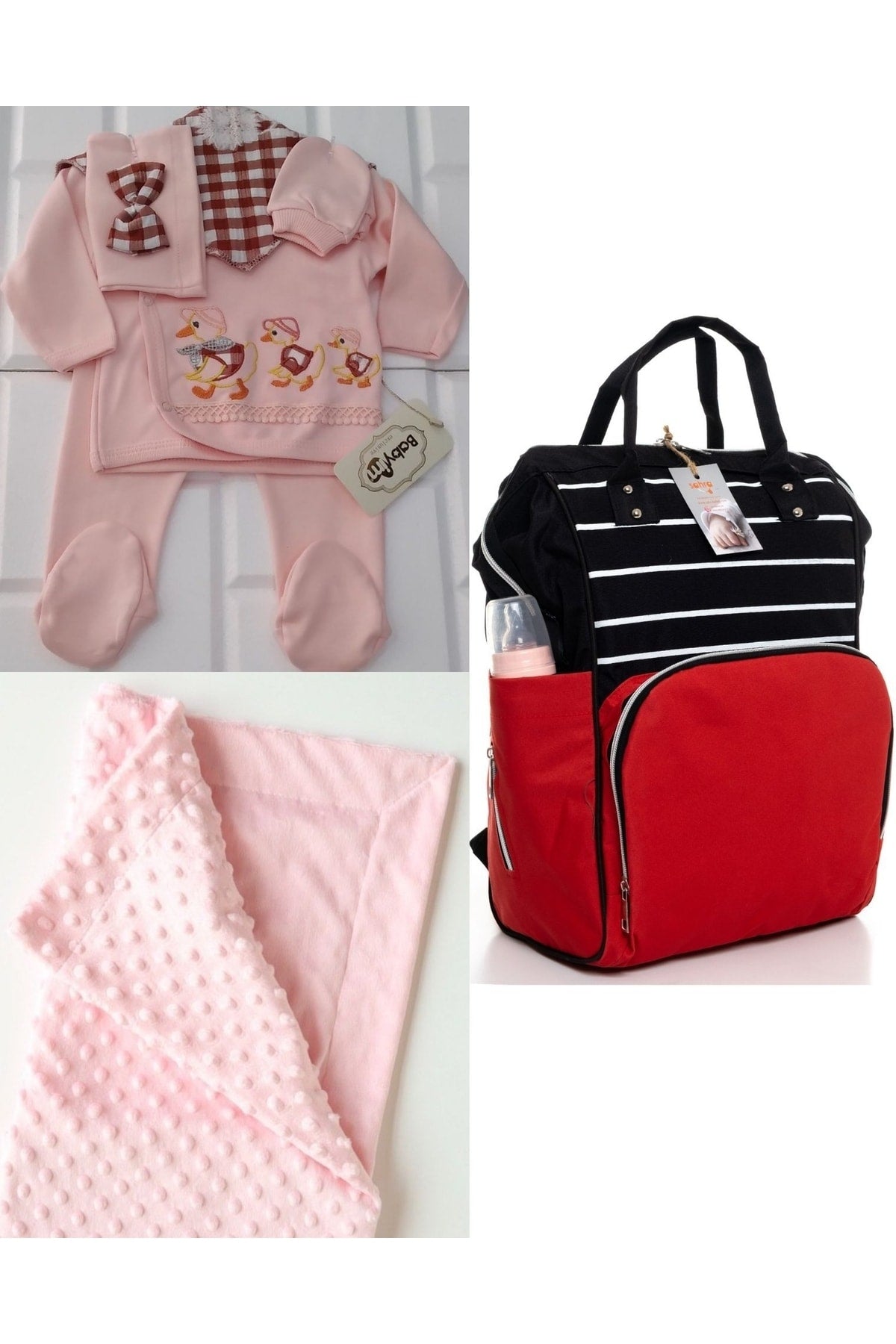 Functional Mother Baby Care Backpack, 100% Cotton Hospital Outlet And Chickpea Blanket Set