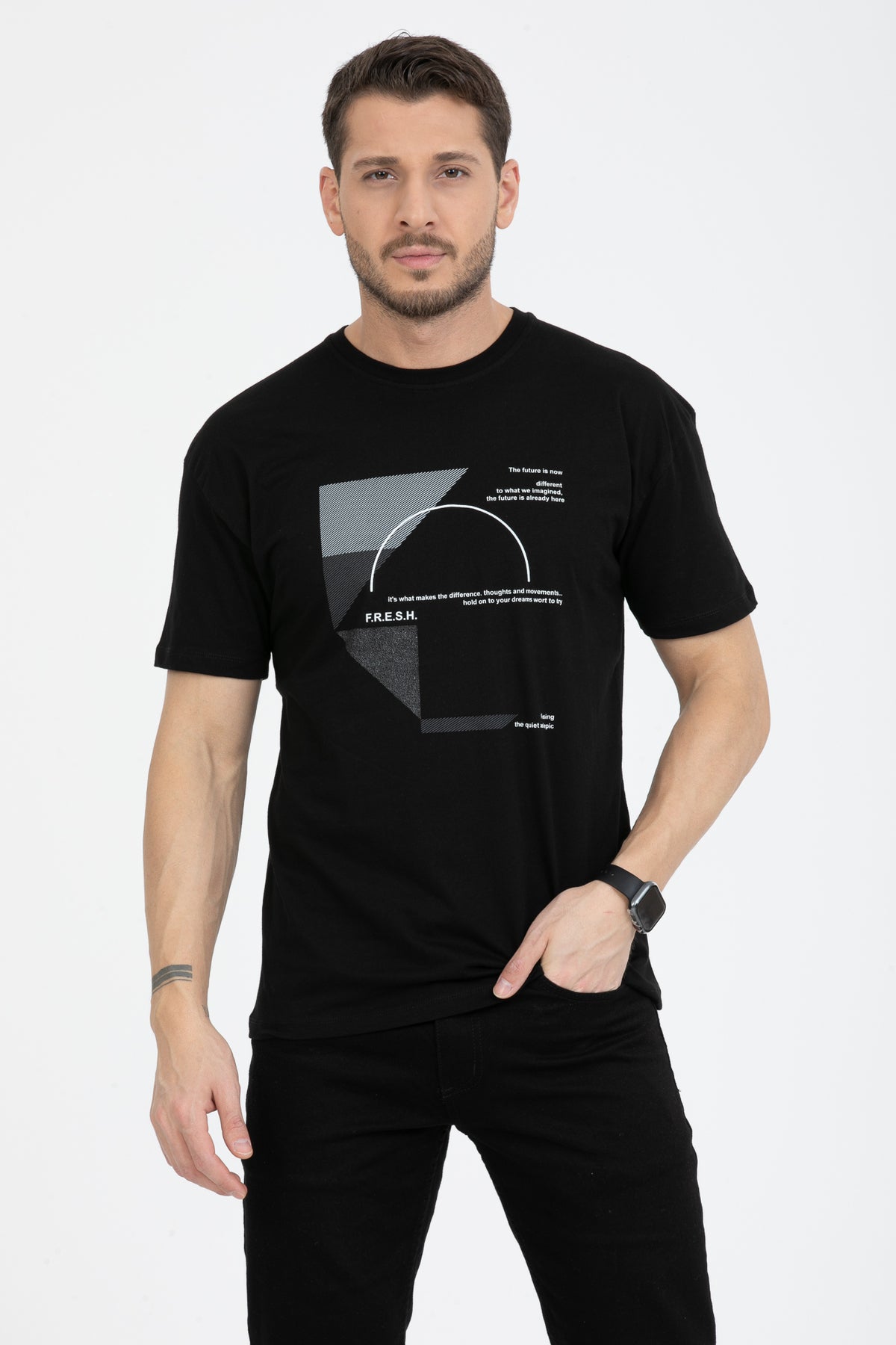 Men's Printed T-Shirt Regular Fit Black