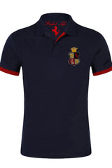 Poseidon Embroidered Polo Collar Navy Blue Red Men's T-shirt