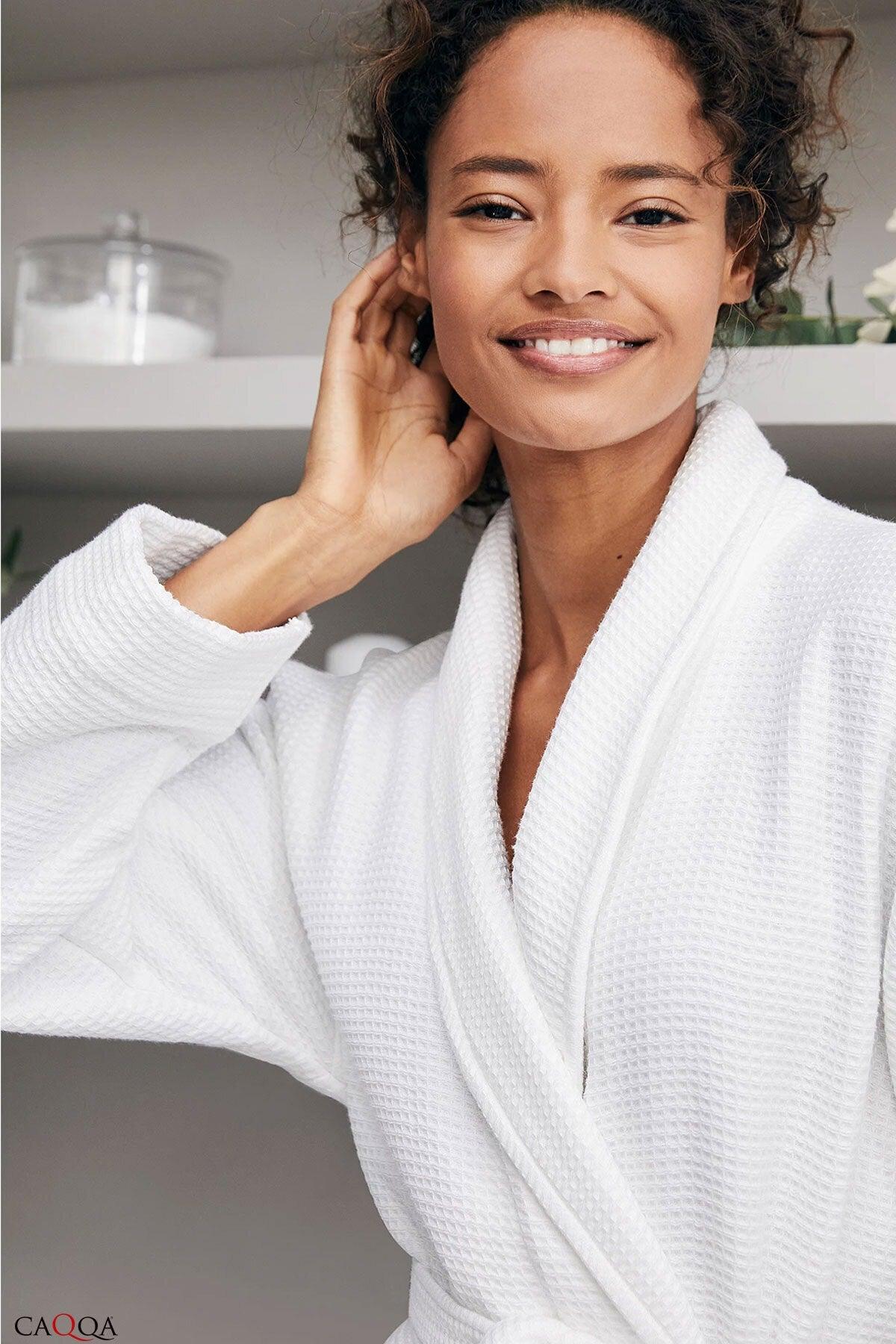 Women's 100% Cotton 4 Seasons White Pique Dressing Gown & Bathrobe - Swordslife