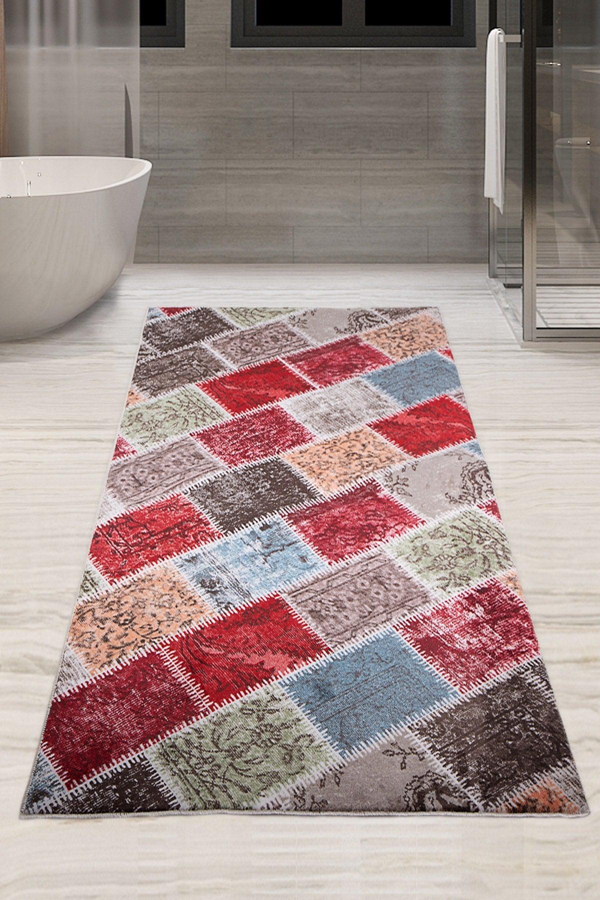 Lotto Claret Red 80x150 cm One Piece Bath Mat Non-Slip Base Large Size Bathroom Rug - Swordslife