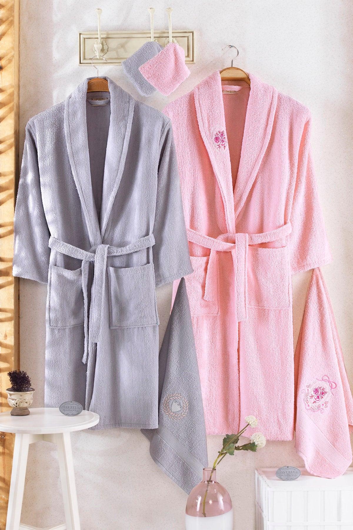 Unisex Gray Güvenal Cotton 8 Piece Family Bathrobe Set - Swordslife