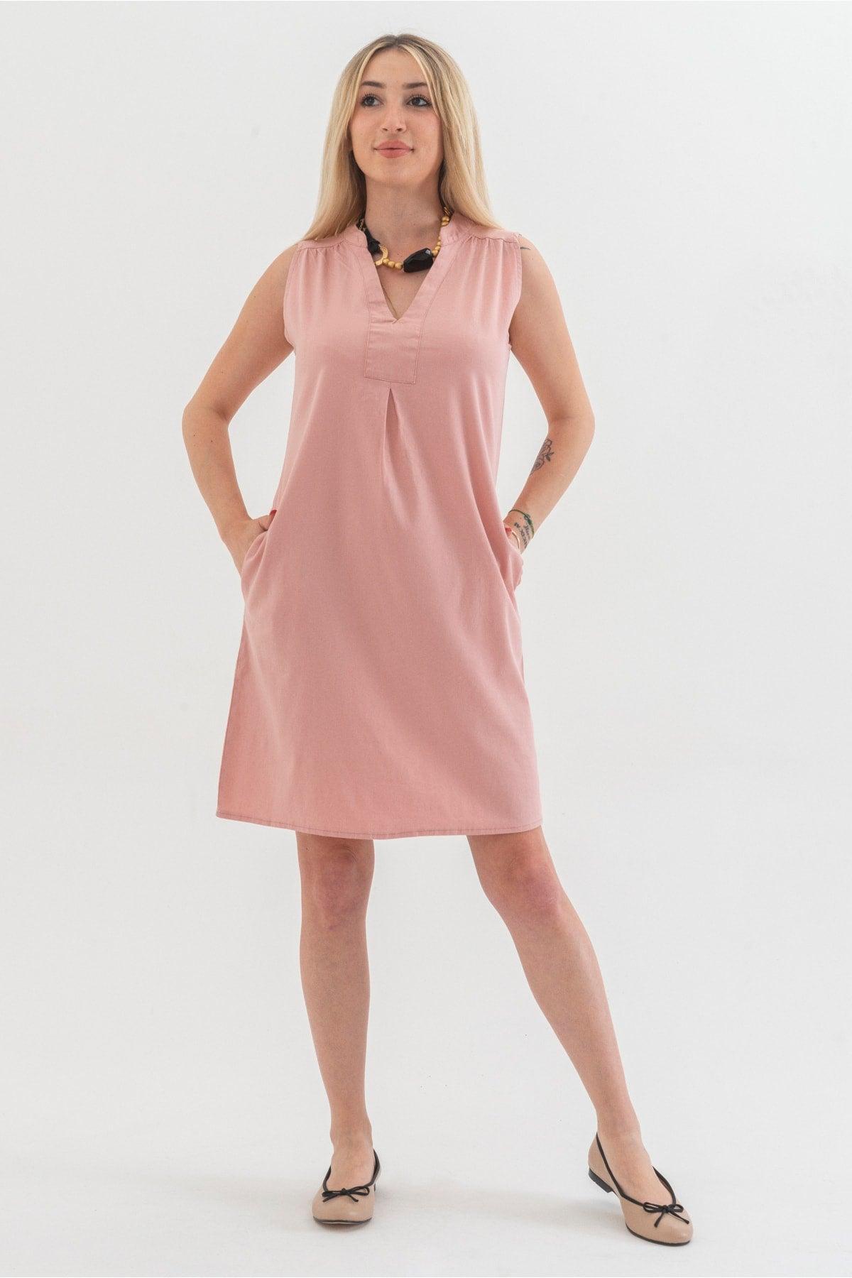 Washed Cotton Lycra Dress with Pockets - Swordslife