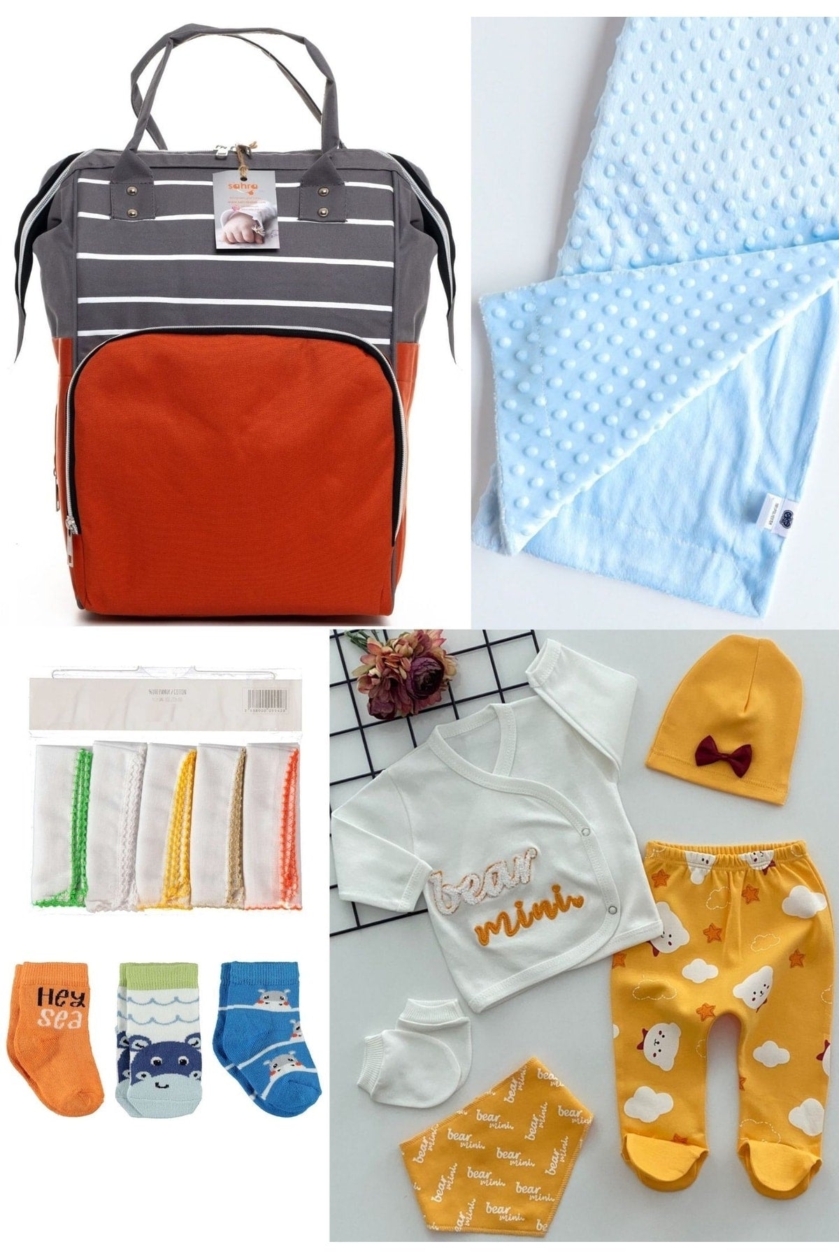 5 Piece Maternity Set (Baby Care Backpack, Hospital Exit, Chickpea Blanket, 10 Wipes and 3 Socks)