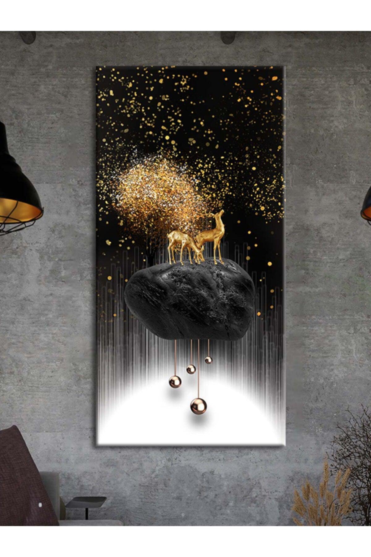 Fluid Gold Stars And Deers Luxury Decorative Canvas Painting - Voov1938 - Swordslife