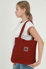 Claret Red U22 3-Compartment Front 2 Pocket Detailed Canvas Fabric Daily Women's Arm and Shoulder Bag B:35 E:35