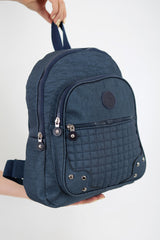 Unisex Navy Blue Crinkle Fabric Waterproof & Dirt-Resistant Backpack And School Bag