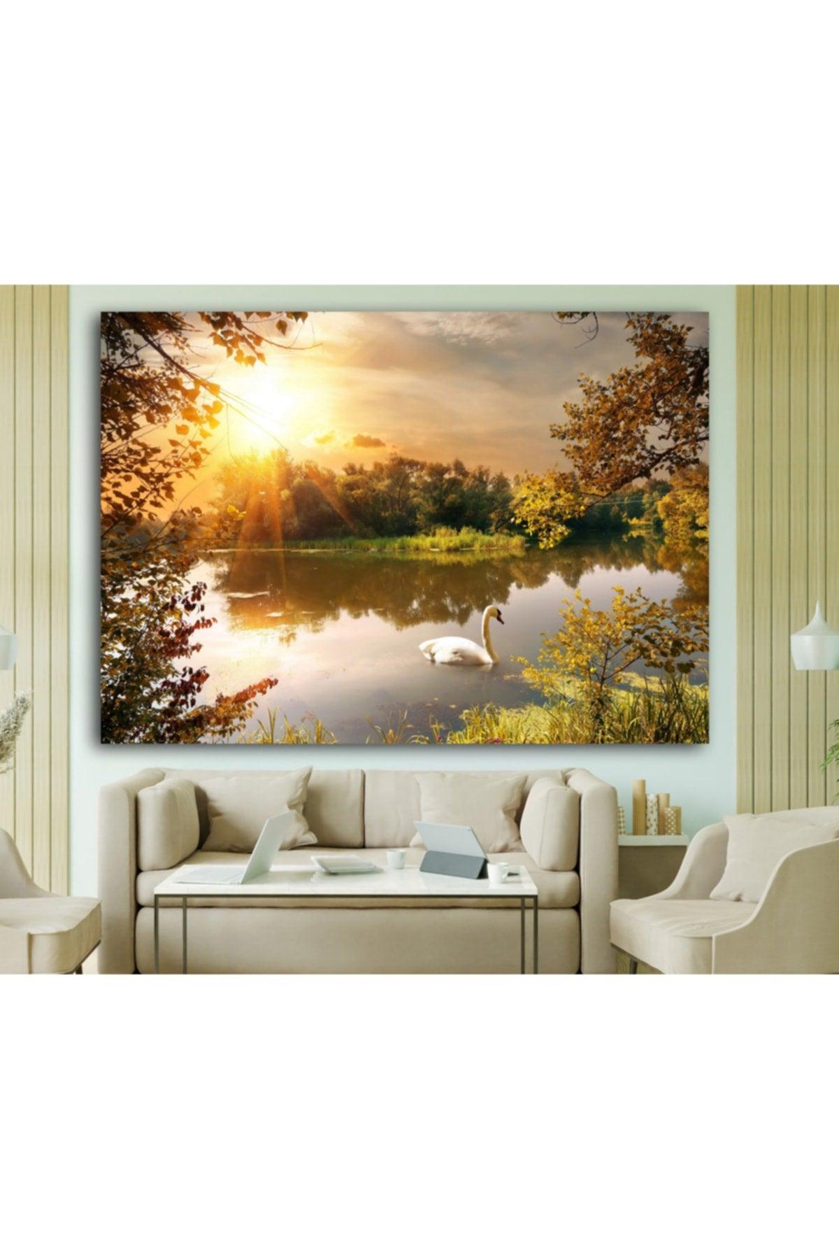 Painting - Pond - Sun - Swan - Autumn - Park - Pond - Swordslife