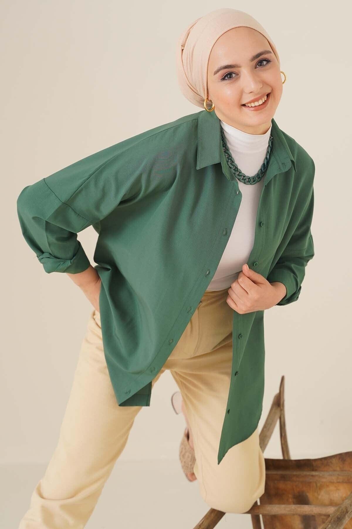 103901 Oversize Basic Hijab Shirt - Emerald Green - Swordslife