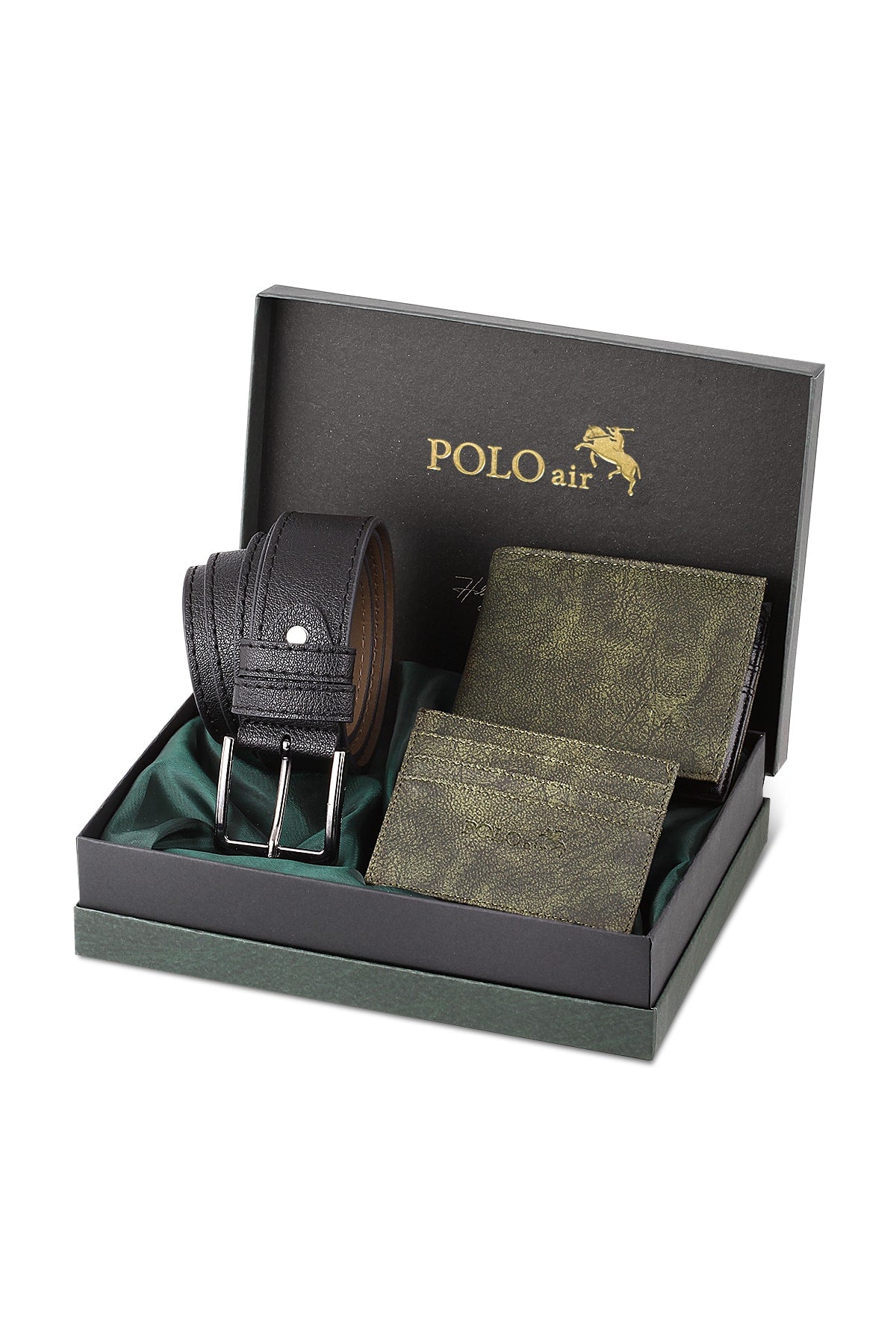 Belt Wallet Card Holder Green Set in Gift Box