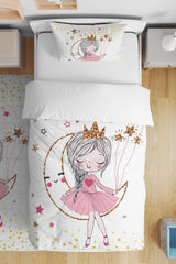 Yellow Star Moon Princess Patterned Single Baby Kids Duvet Cover Set