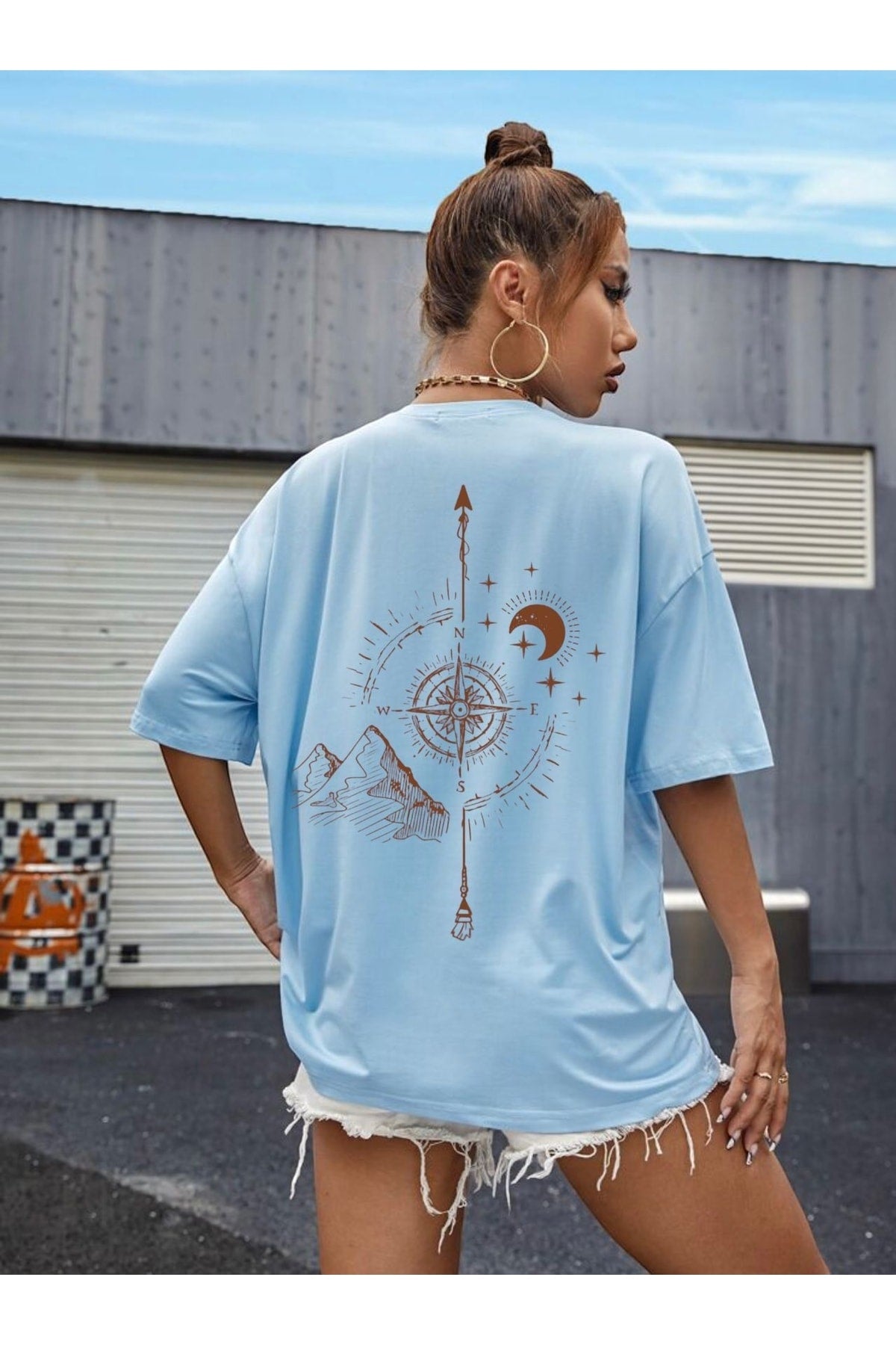 Compass Printed Oversize Unisex T-Shirt