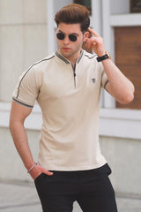 Men's Beige Polo Neck T-Shirt 9281