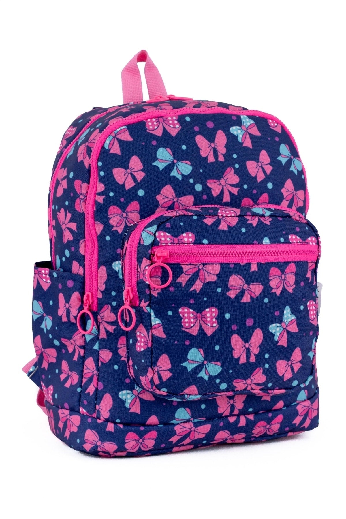 Ribbon Patterned Navy Blue 4-Compartment Washable Girls Primary School Backpack