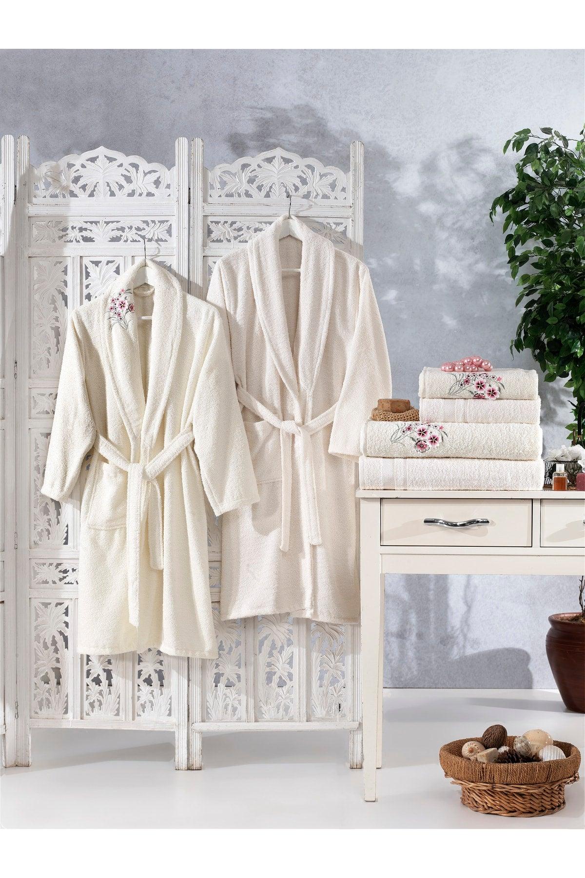 100% Cotton 3d Embroidery 6 Piece Family Bathrobe Set,bathrobe Set,dowry Set - Swordslife