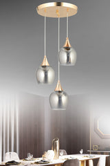 Sante 3-Piece Gold Smoked Glass Modern Pendant Lamp Chandelier Living Room Kitchen Room Hallway Chandelier