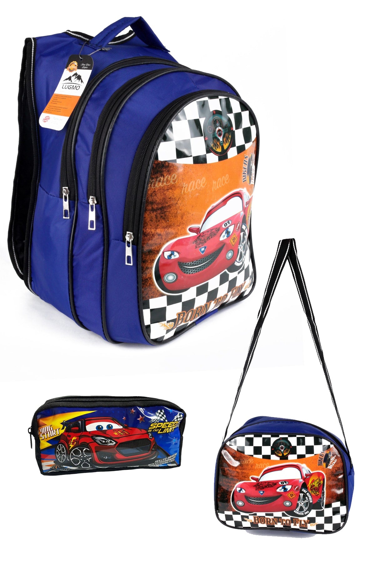 Backpack Set Middle School Primary School 3 Pockets Padded Trolley Navy Blue