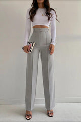 Women's Gray Front Stitched High Waist Palazzo Trousers - Swordslife