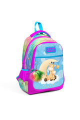 Kids Blue Pink Giraffe Patterned Three Compartment School Backpack 23479
