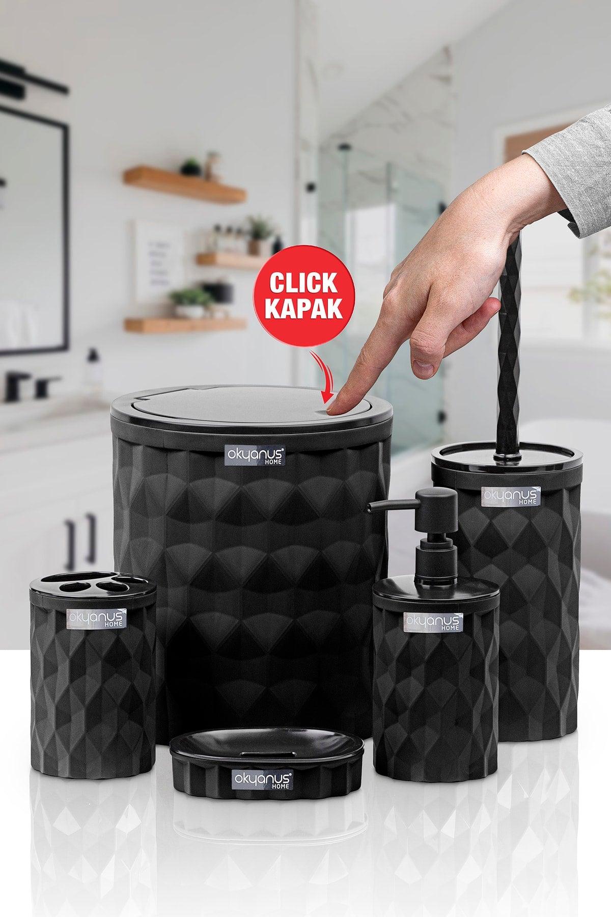 Diamond Black Click Cover 5 Pcs Bathroom Set - Swordslife