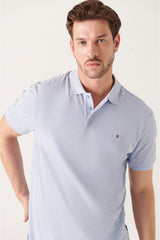 Men's Light Blue 100% Cotton Breathable Standard Fit Normal Cut Polo Neck T-shirt E001004