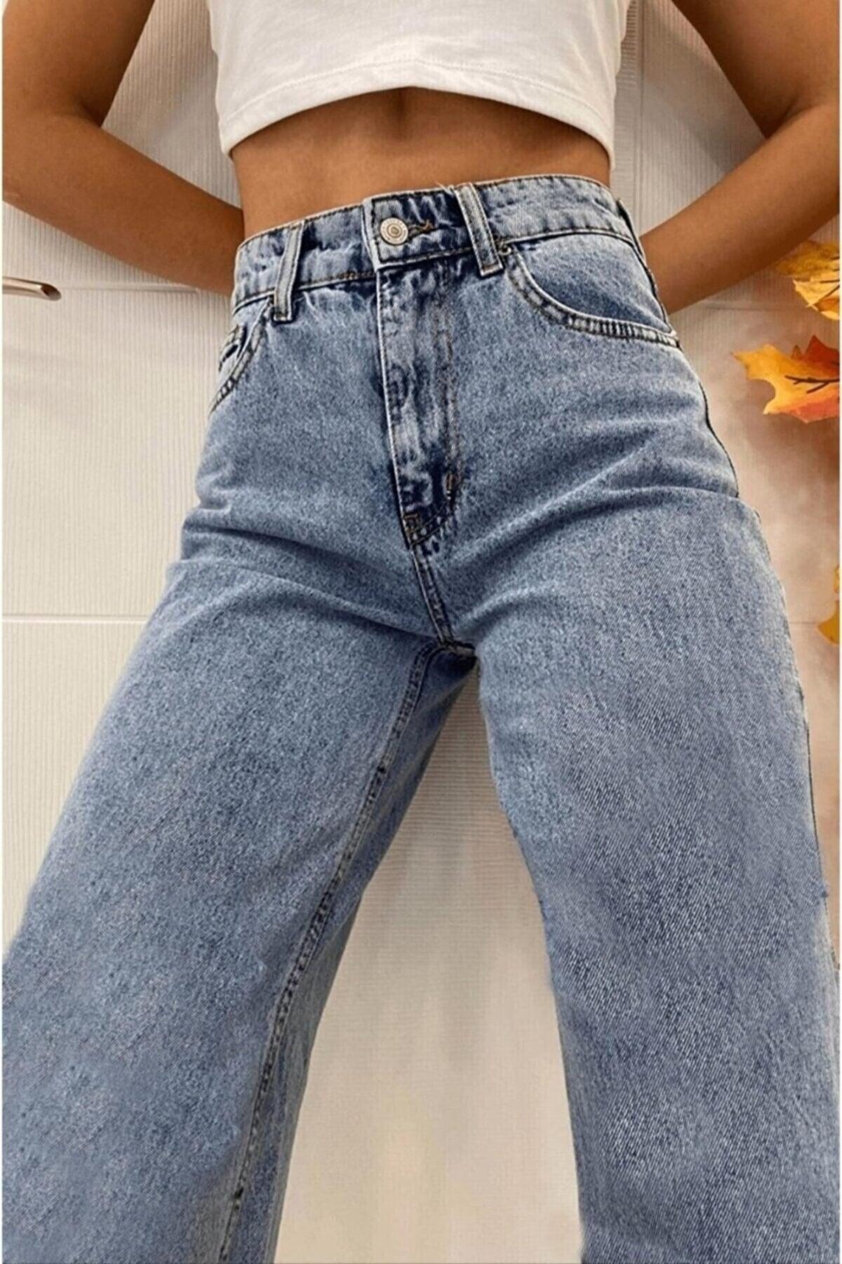 Roman Snow Lycra Women's Blue Super High Waist Wide Leg Denim Jeans Palazzo Pants - Swordslife