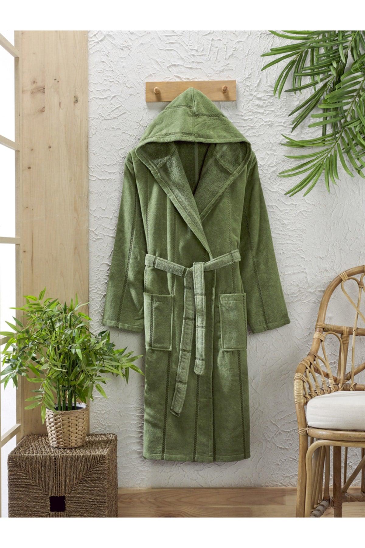 Cotton Velvet Hooded Unisex Green Bathrobe - Swordslife