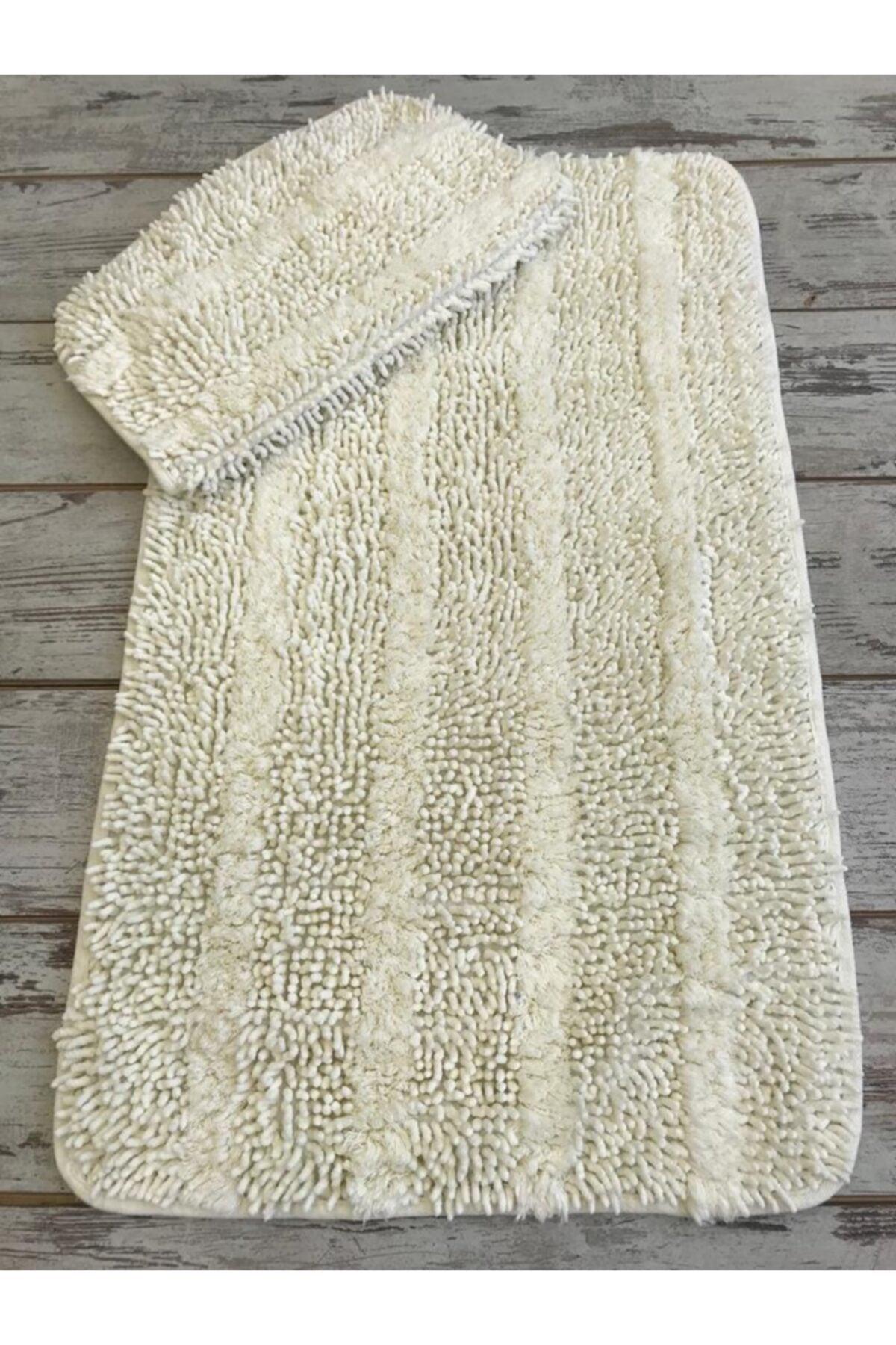 Natural Cotton Spaghetti Cornered Cream 2 Piece Bath Mat Set Bathroom Carpet Closet Set - Swordslife