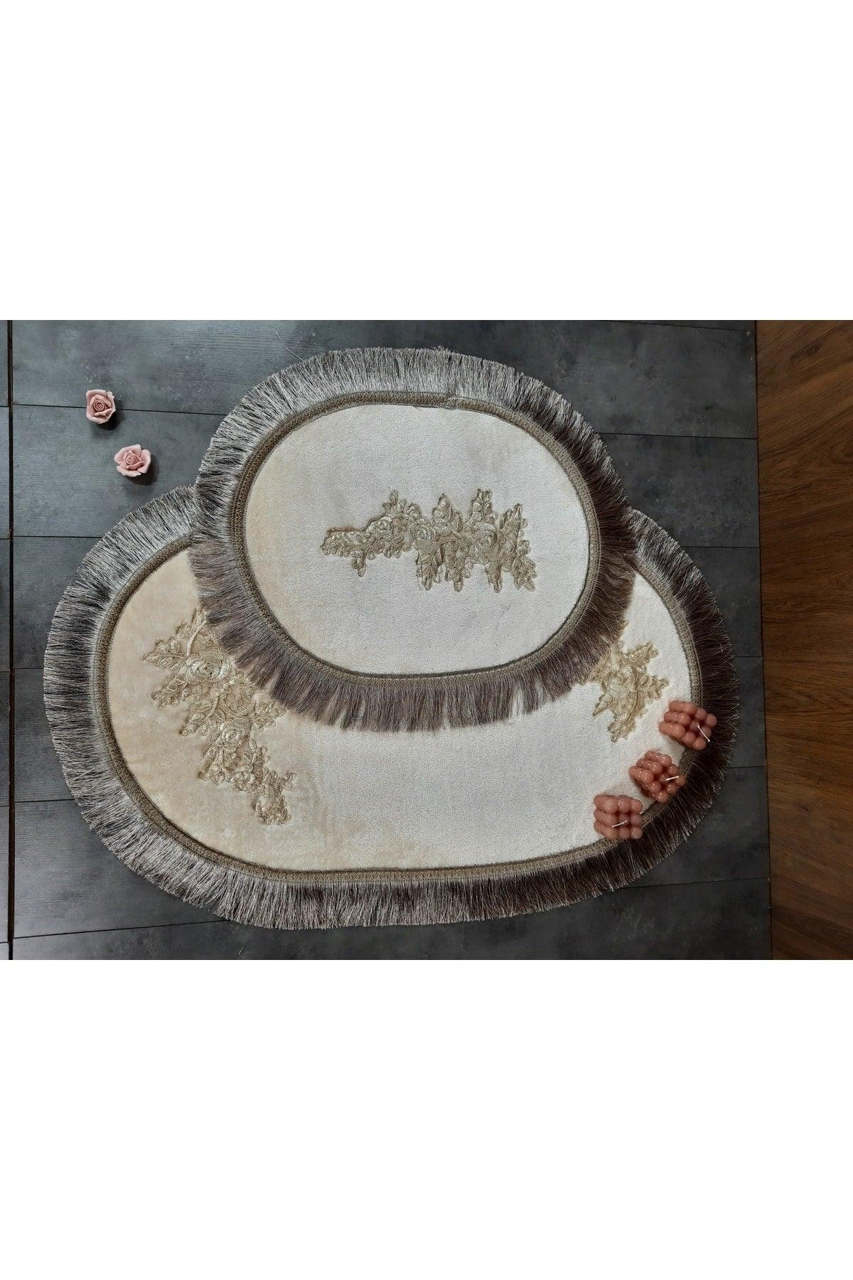 Algeria Fringed Mink French Lace 2 Piece Bath Mat Tasseled Dowery Closet Set - Swordslife