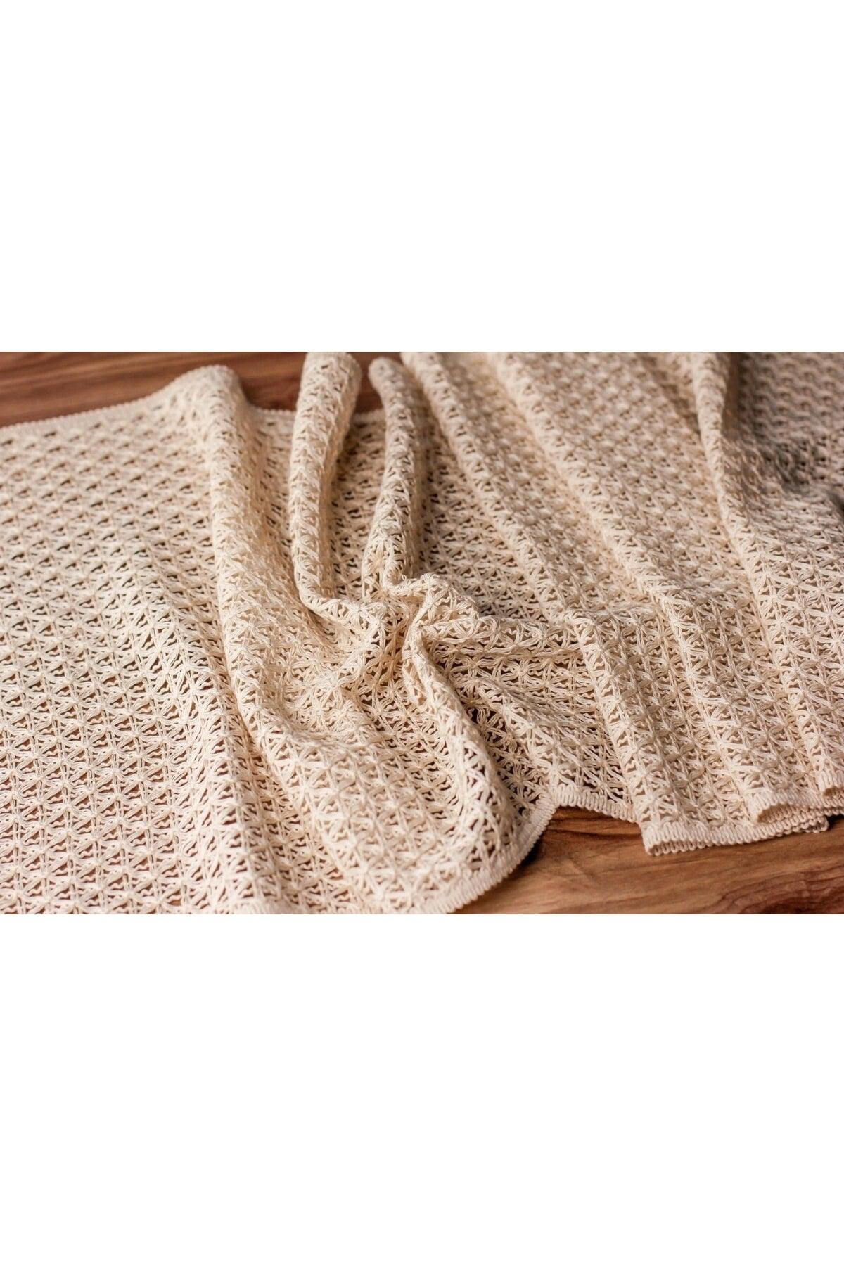 Knitted Runner Cream Runner Raw Cotton Lace Knitted Tasseled Runner 35x155 Cm Cream Cotton Runner Liana - Swordslife