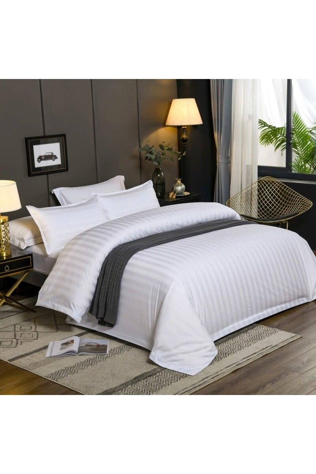 Hotel Type 4 Pillowcases Striped Cotton Satin Oversized ( King Size ) Duvet Cover Set (220*240) - Swordslife