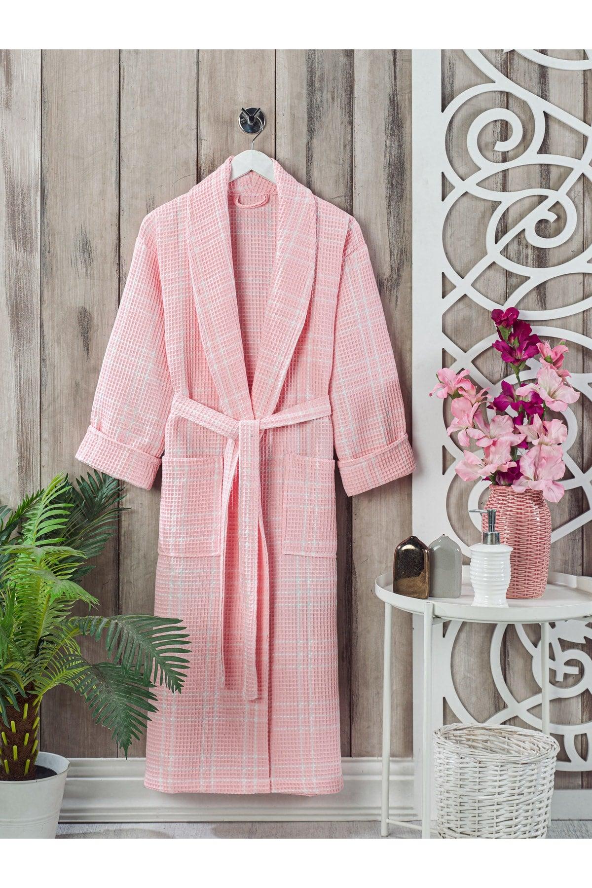 Summer Pique Plaid Women's Salyaka Bathrobe Pink - Swordslife