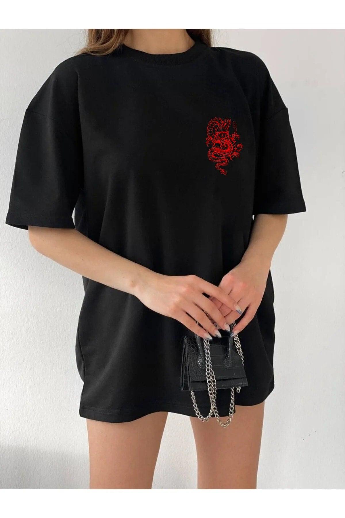 Unisex Oversize Red Lucky Dragon T-shirt - Swordslife