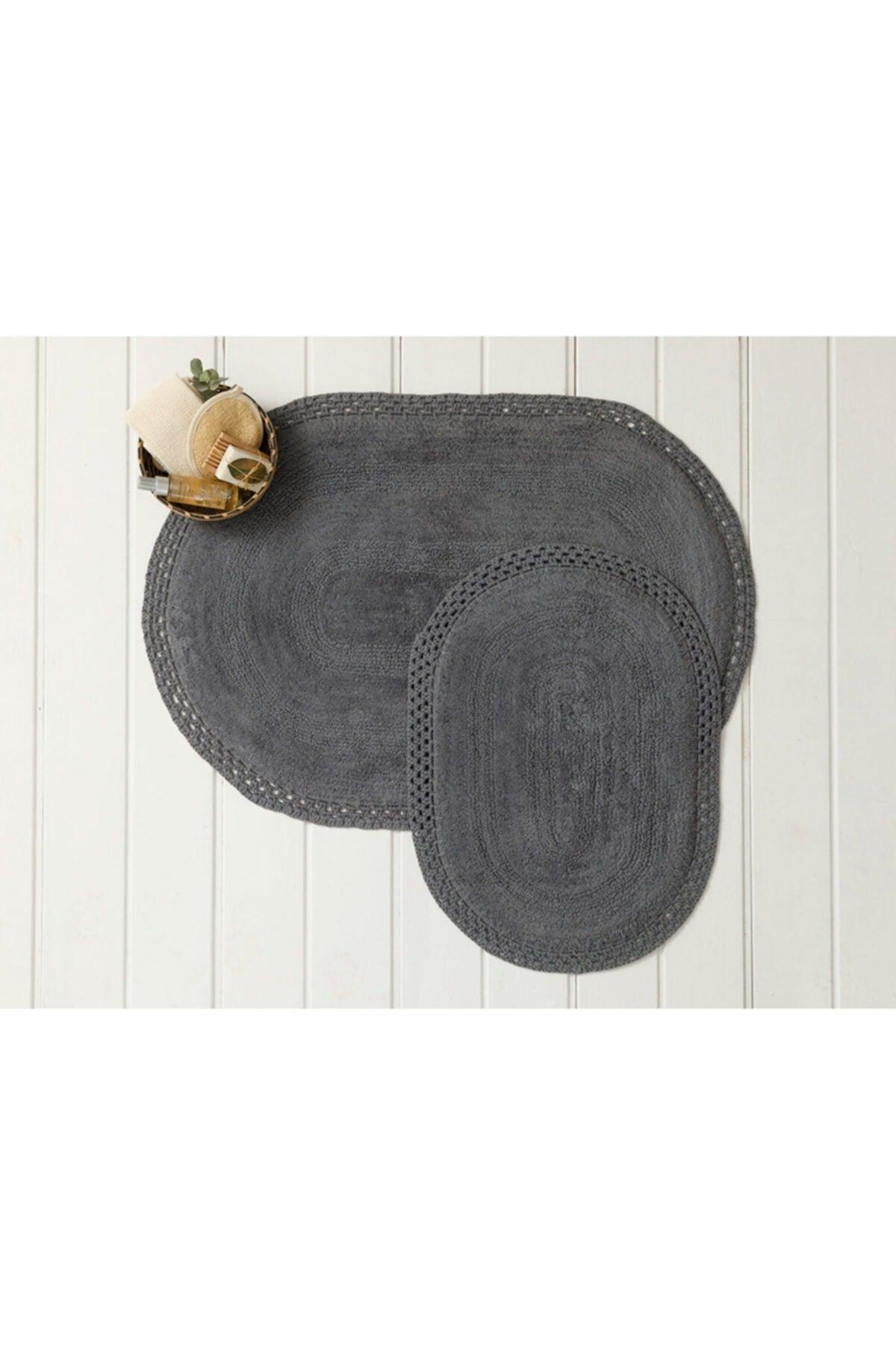 Polin Cotton 2 Pcs Bath Mat Set 60x90cm+40x60cm Anthracite - Swordslife