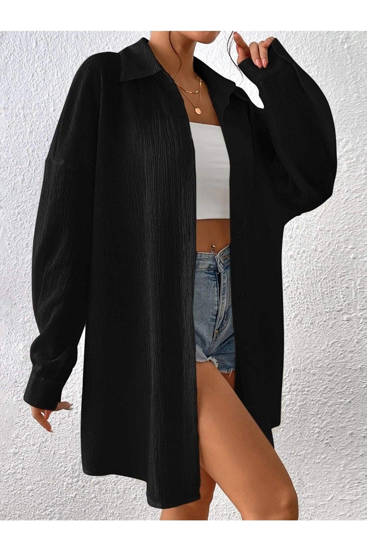 Women's Black Oversize Long Shirt - Swordslife