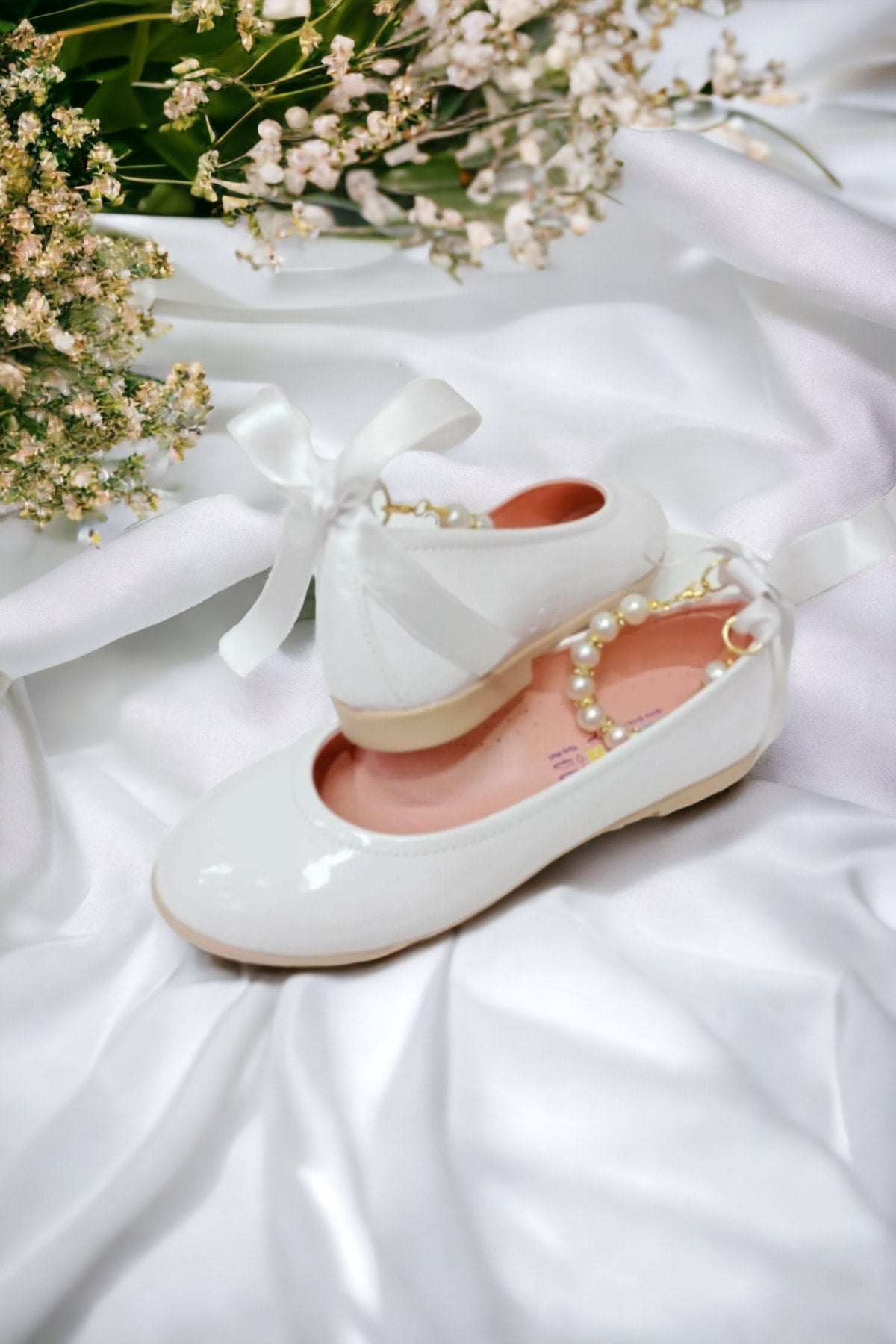 Girl'S Pearl Flat Ballet White Patent Leather
