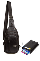 Unisex Black Crossbody Chest And Shoulder Bag And Card Holder With Mechanism
