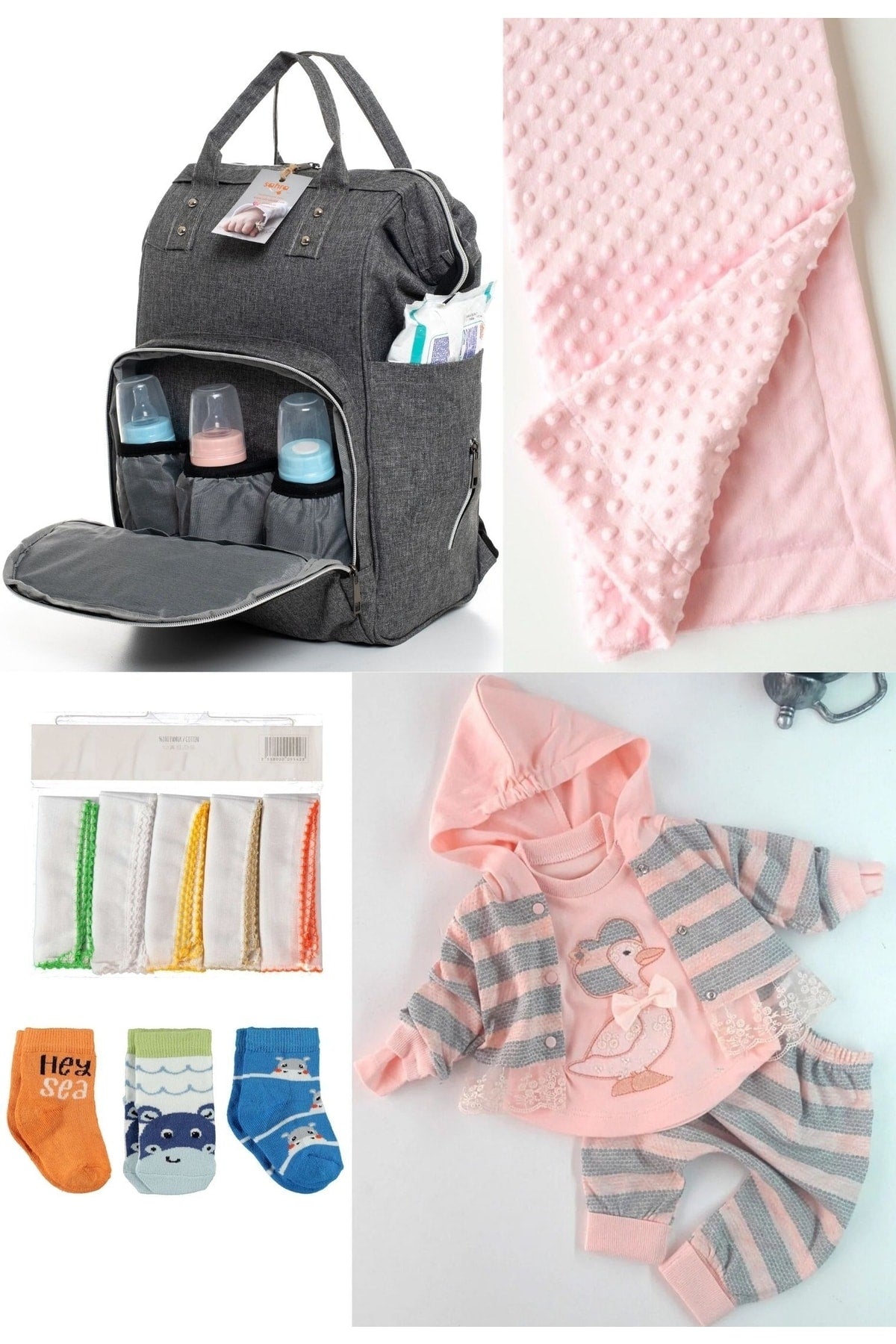 5 Piece Maternity Set (Baby Care Backpack, Hospital Exit, Chickpea Blanket, 10 Wipes and 3 Socks)