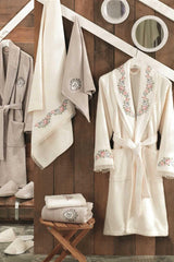 Guipure Bamboo Bathrobe Set 8 Pieces Lara Cream Stone - Swordslife