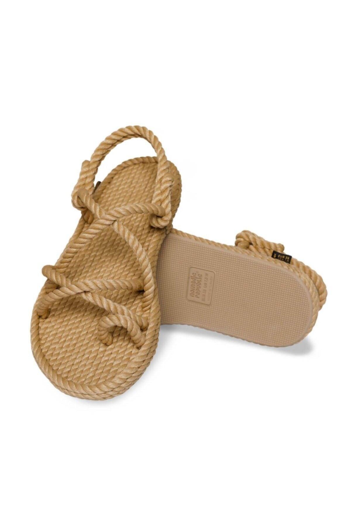 Ibiza Women's Rubber Sole Beige Rope Sandals - Swordslife