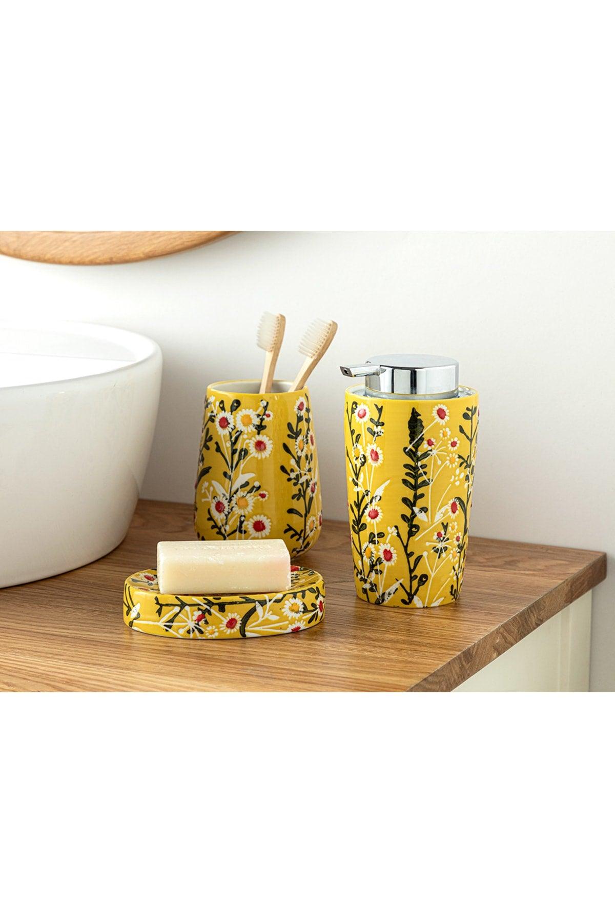 Flowery 3 Pcs Bath Set Yellow - Swordslife