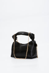 Black Shk24 Soft Leather Knot Detailed Chain Strap Hand and Shoulder Bag L:14 E:22 W:8 cm