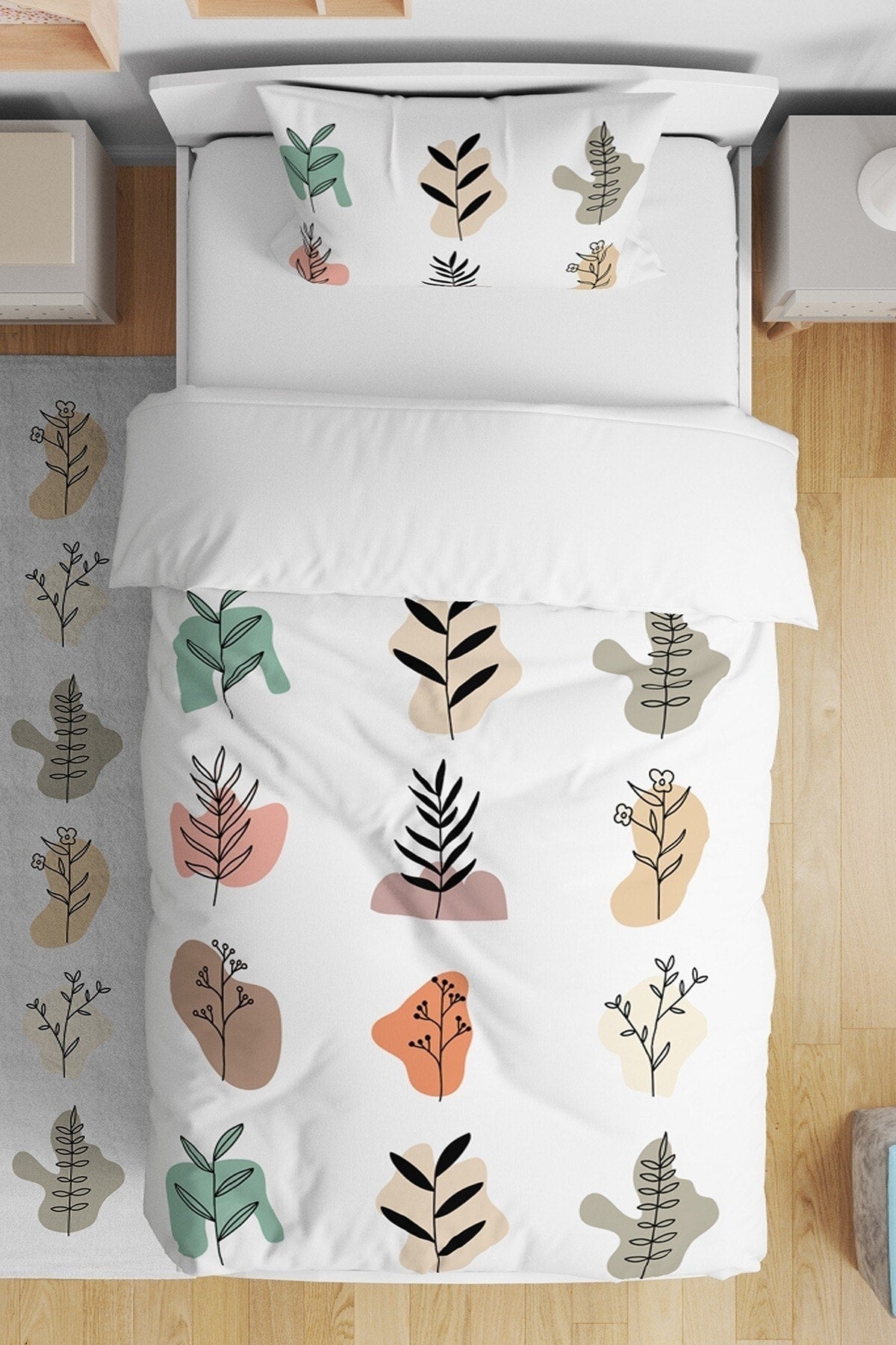 Abstract Flowers Patterned Single Baby Duvet Cover Set
