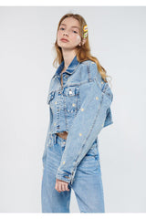 Brenda Daisy Embroidered Jean Jacket Jean Jacket Crop / Short Cut 1110118-83448 - Swordslife