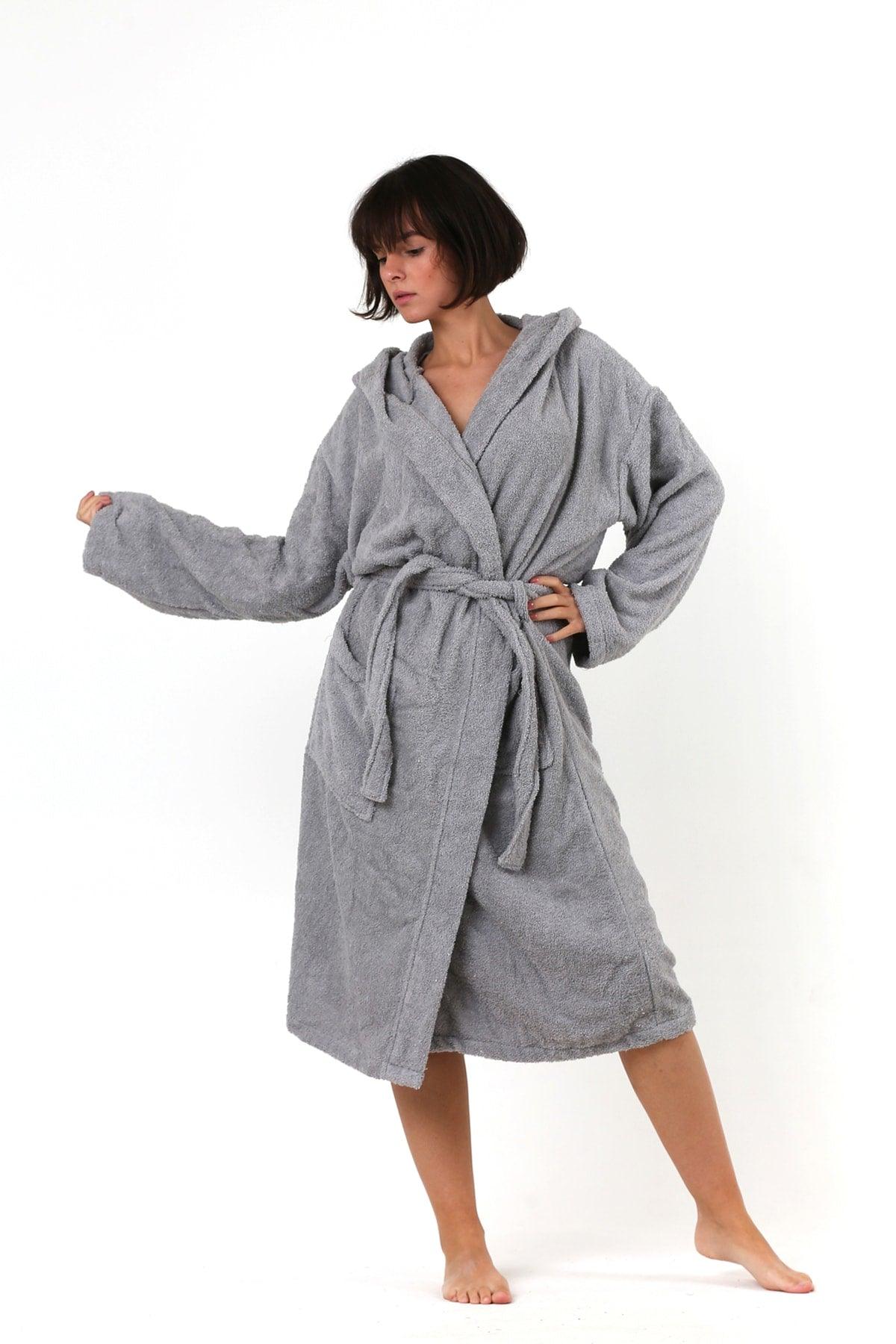 100% Cotton Hooded Towel Curl Adult Bathrobe Anthracite - Swordslife