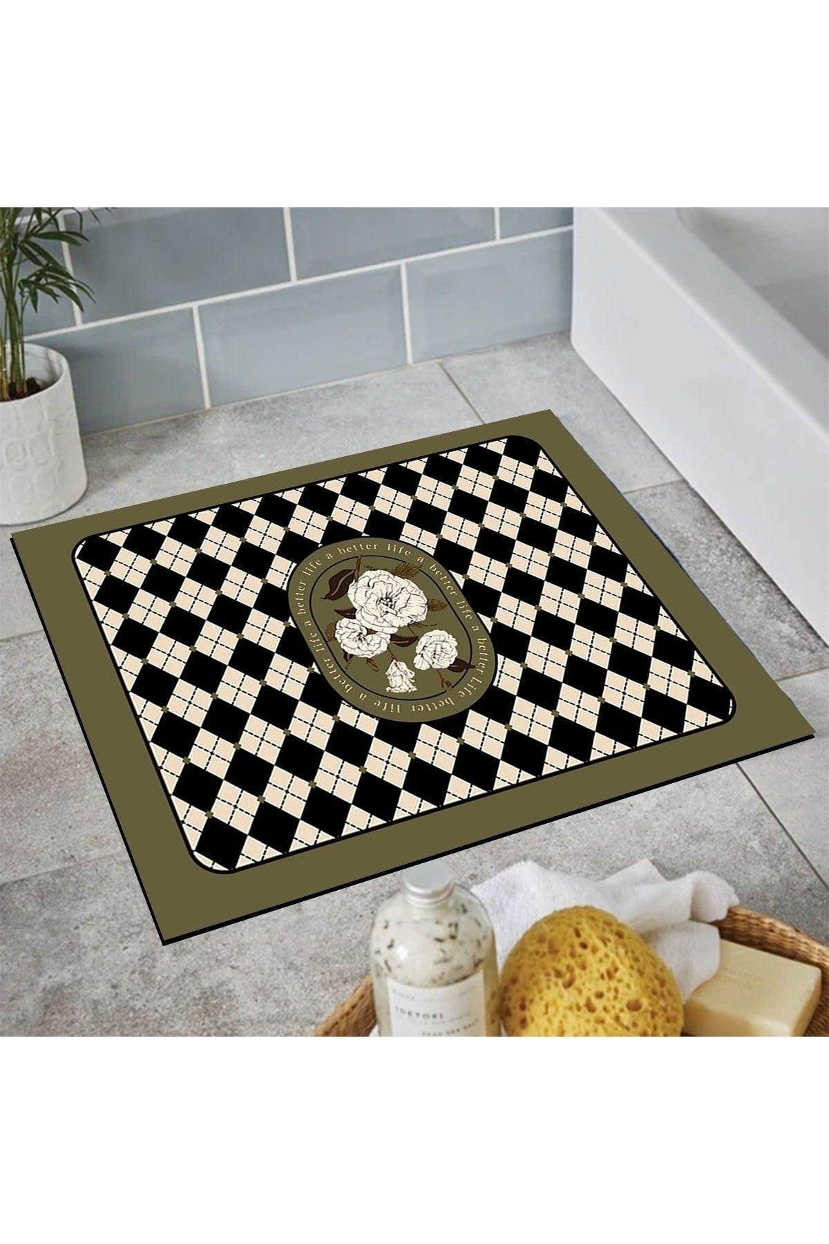 Else Patterned Shower Front Square Bathroom Carpet Doormat Single Piece 60x60cm - Swordslife