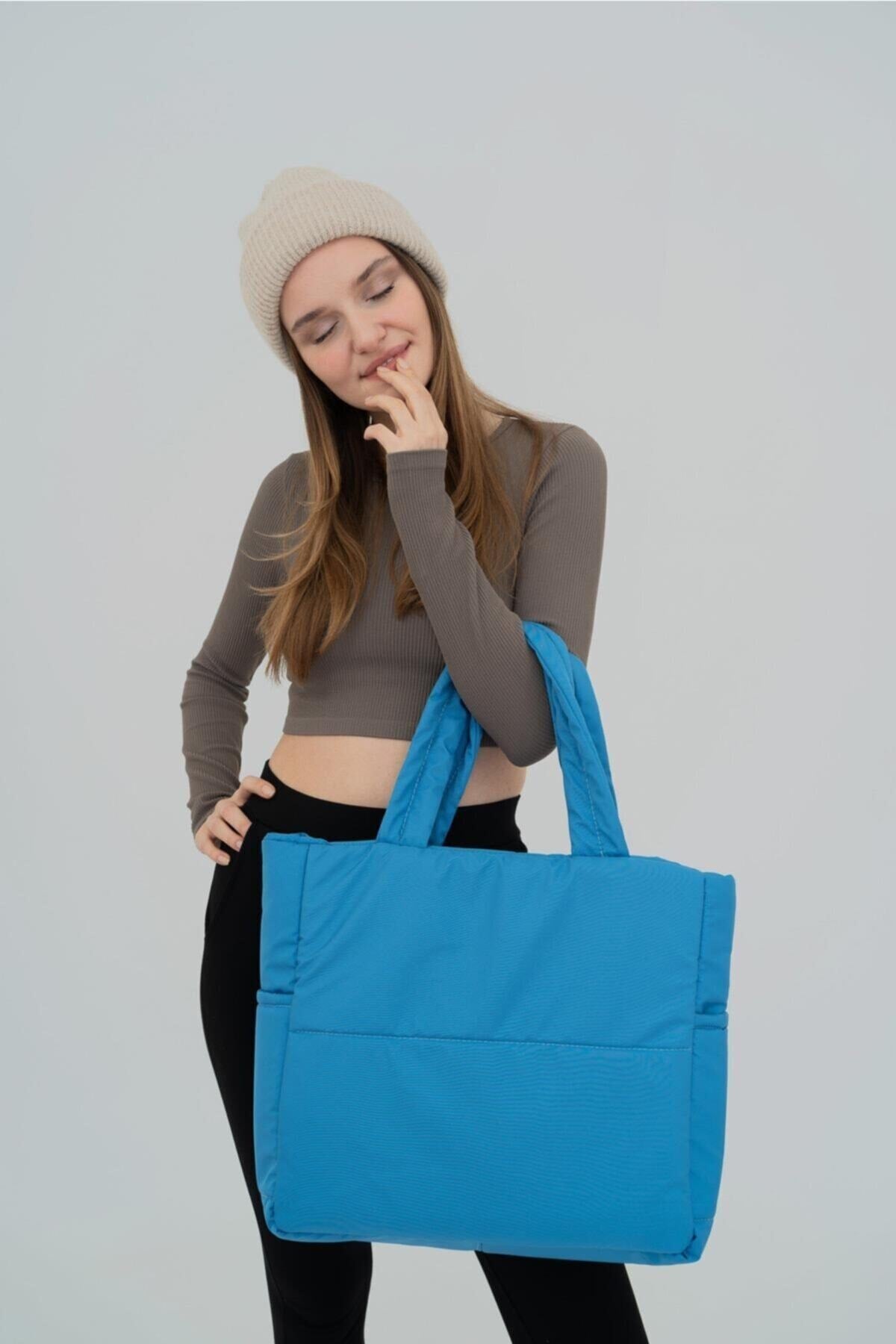 Embossed Puff Fabric Shopper Bag Naples Blue